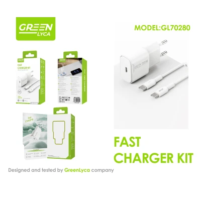 Cargador Rápido 20W USB-C Power Delivery con Cable USB-C a USB-C Green Lyca GL70280